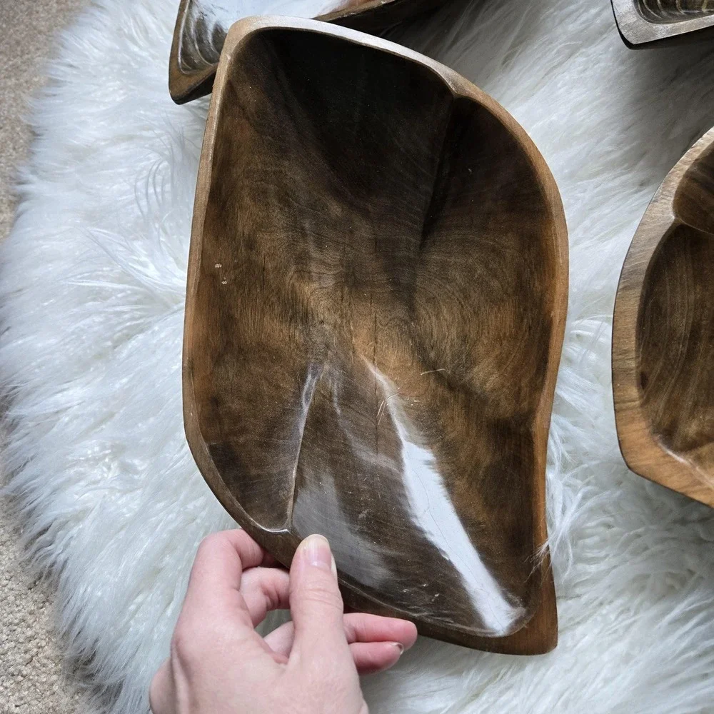 Wood Monkey Pod Salad Bowls Vintage Kitsch MCM Salad‎ Dinnerware Serving